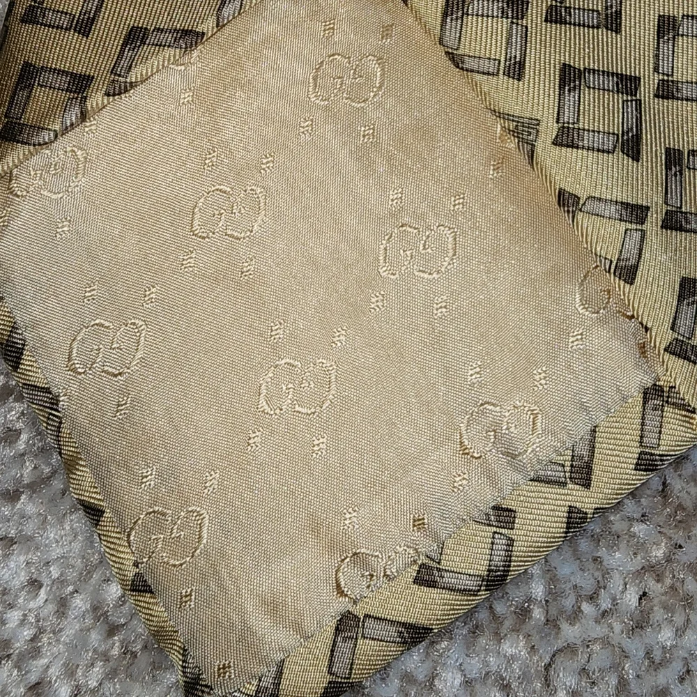 Gucci Tan And Brown Tie With Geometric Pattern